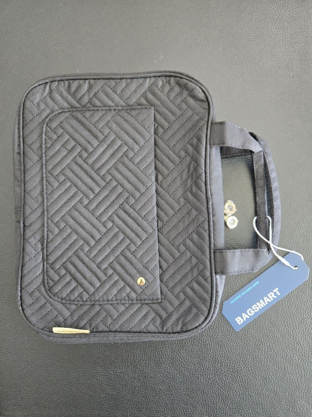 BAGSMART Quilted Black Travel Cosmetic Case with Front Pocket